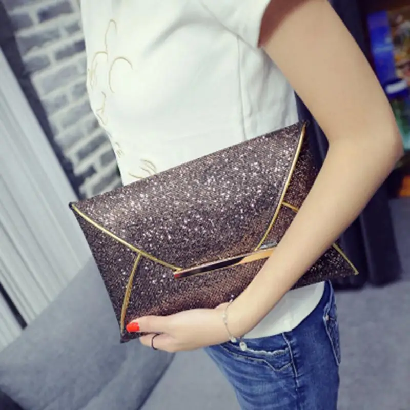 

Super Fashion Women Glitter Sequin Evening Party Bag Ladies Tote Messenger Bag Envelope Handbag 3 Colors for Choice