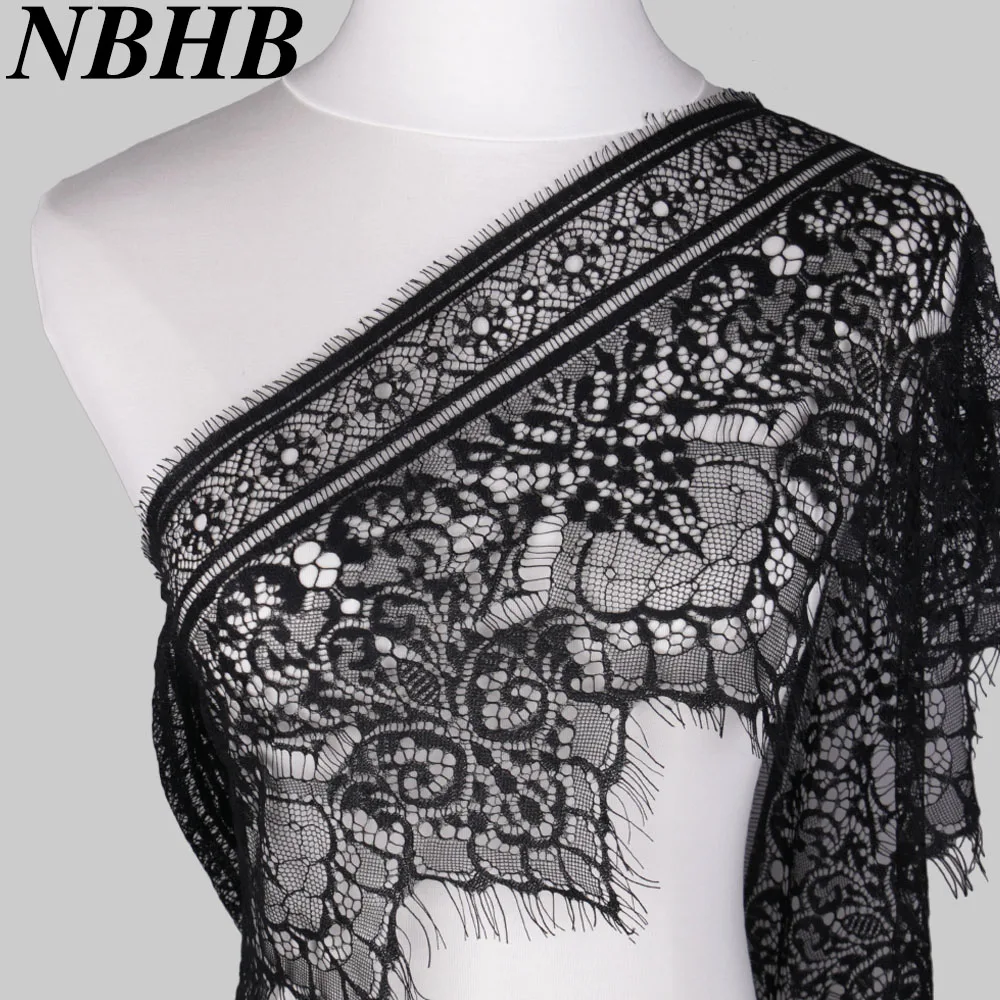 

NBHB 3.2 yards Black White 25cm wide Lace Trim sewing accessories Eyelash Lace Ribbon For Dress wedding Party decoration