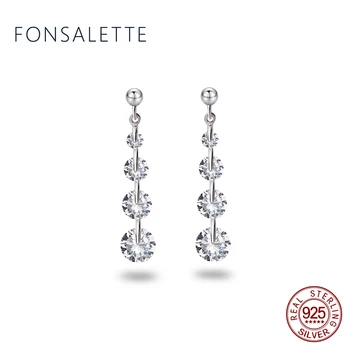 

New Fashion Sterling Silver Earrings Women CZ Crystal Pierced Dangle Drop Earrings Wedding Jewelry Earring Christmas Gift zk40