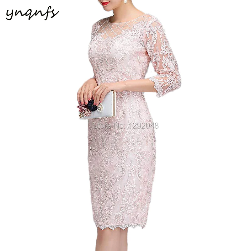 

YNQNFS M69 Heavy Beaded Elegant 2020 Short Mother of the Bride Dresses Pink Mother Outfits Party Vestido Curto