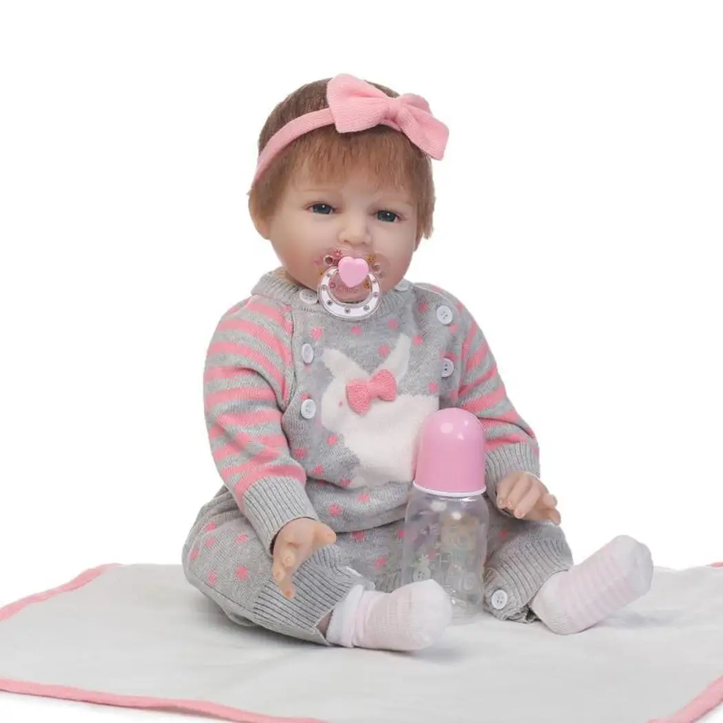 

Kids Soft Silicone Realistic With Clothes Reborn Baby DollCollectibles Gift Playmate Unisex 2 4Years Pink Gray