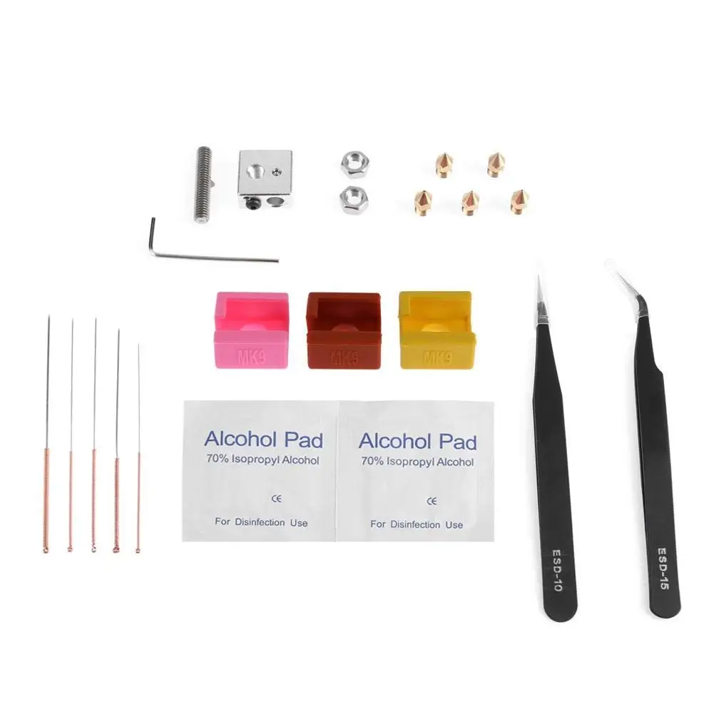 

Mk9 Heating Block Silicone Case Cover Nozzle Hose Tweezers Cleaning Drill Kits For Creality Ender-3 3D Printers Extruder