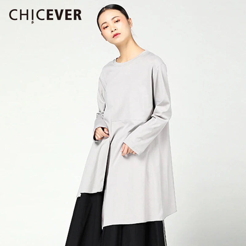 

CHICEVER 2019 Spring Irregular Women T shirts Top long Sleeve loose Packwork Pullovers T shirt Clothes Fashion New