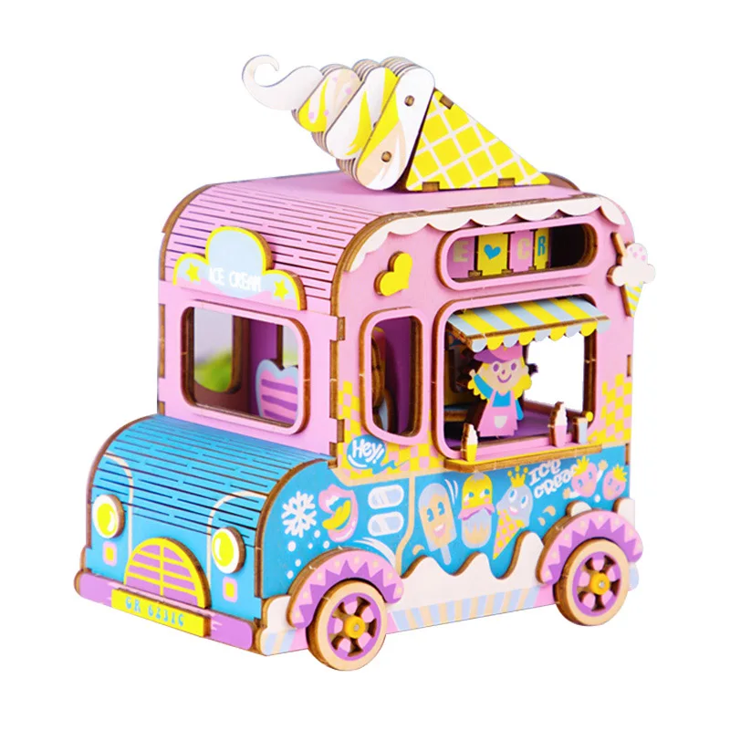 

Robotime DIY 3D Wood Puzzle Toy Wooden Music Box Assembly Model Ice Cream Car Building Kits Decoration Toys For Children Gifts