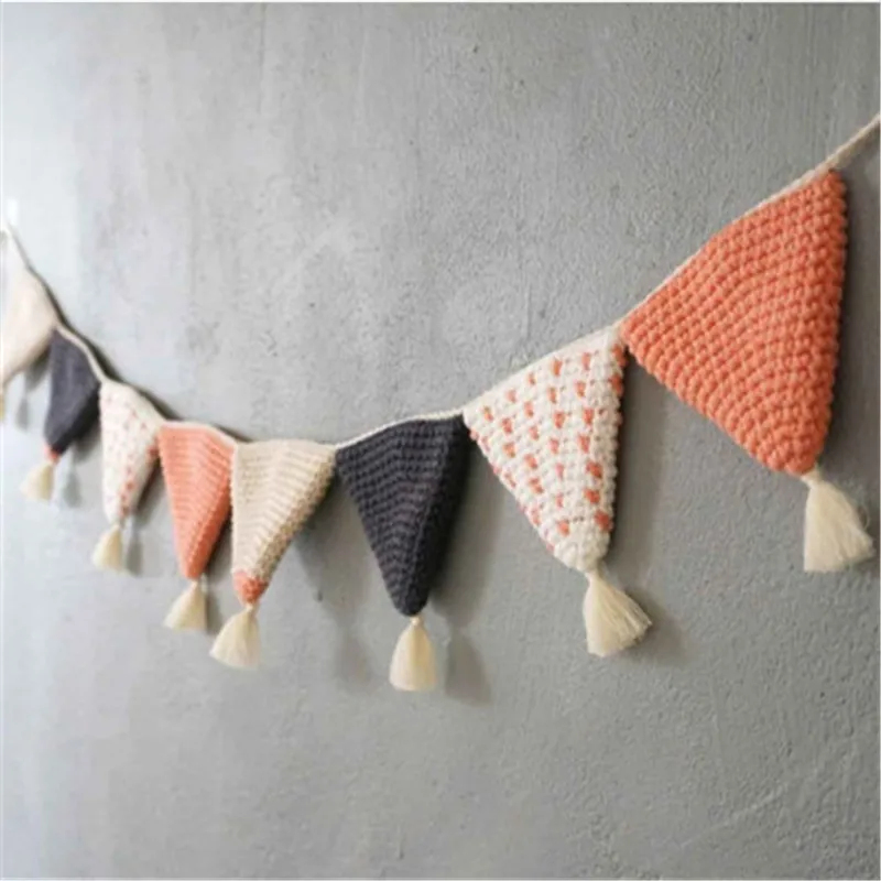Cotton Handmade Crochet Pennant Banner Hanging Pendant Kids Room Nursery Decoration Photography Props Wedding Party Decoration