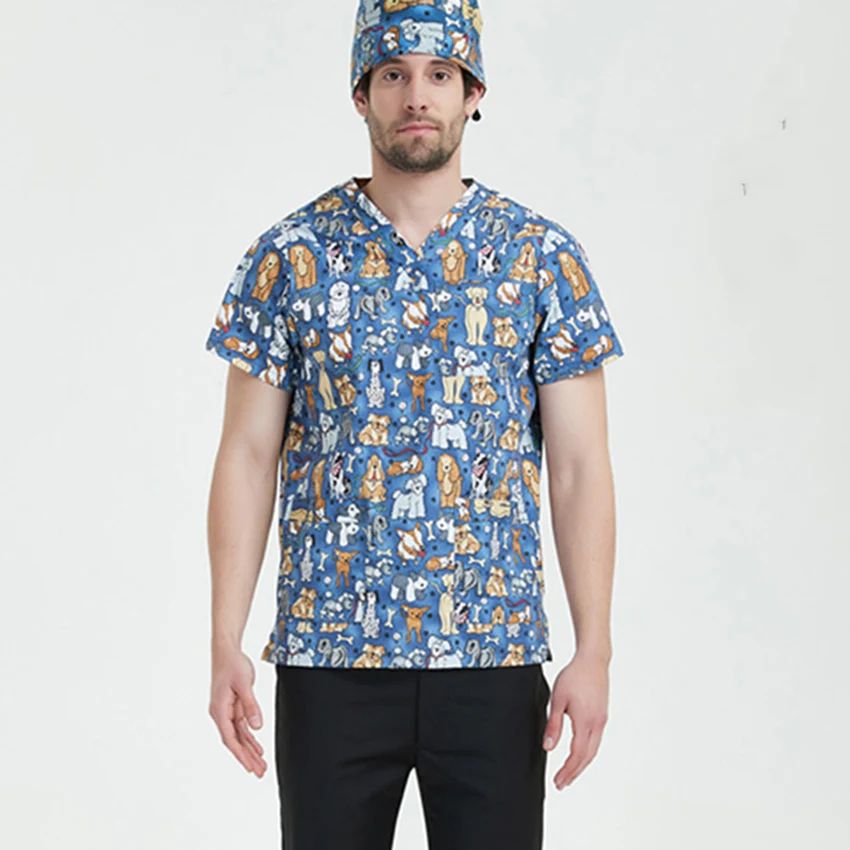 

Men Women Cartoon Print Medical Uniforms Nurse Surgical Clinical Uniform Women Scrubs for Work Wear Short Sleeve Clothes