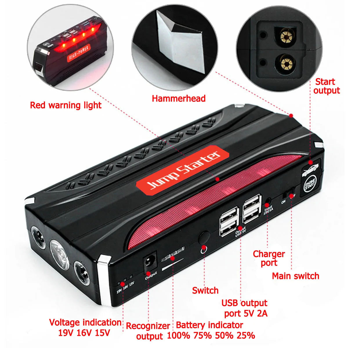 89800mAh Car Jump Starter Power Bank 800A Portable 4USB Car Battery Booster Charger 12V Starting Device Petrol Diesels