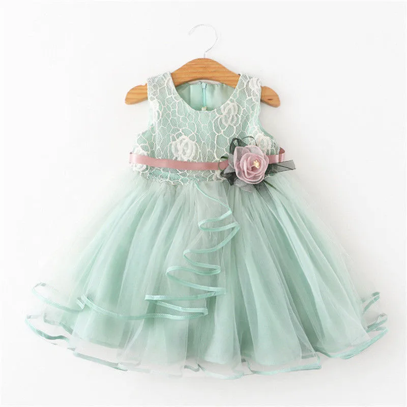 Детское платье с цветочным рисунком для маленьких девочек, пышное Кружевное платье-пачка принцессы на свадьбу, бальное платье из тюля без рукавов