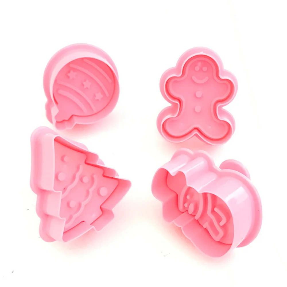 

4PCS Mini Cookie Stamp Cutters Biscuit Molds Form 3D Cookie Plunger Cutter DIY Baking Mould Tools Gingerbread Cookie Cutters
