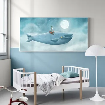 

Abstract Whale in Blue Sky Nursery Decor Canvas Paintings Wall Art Posters Prints Pictures Kids Room Home Decor