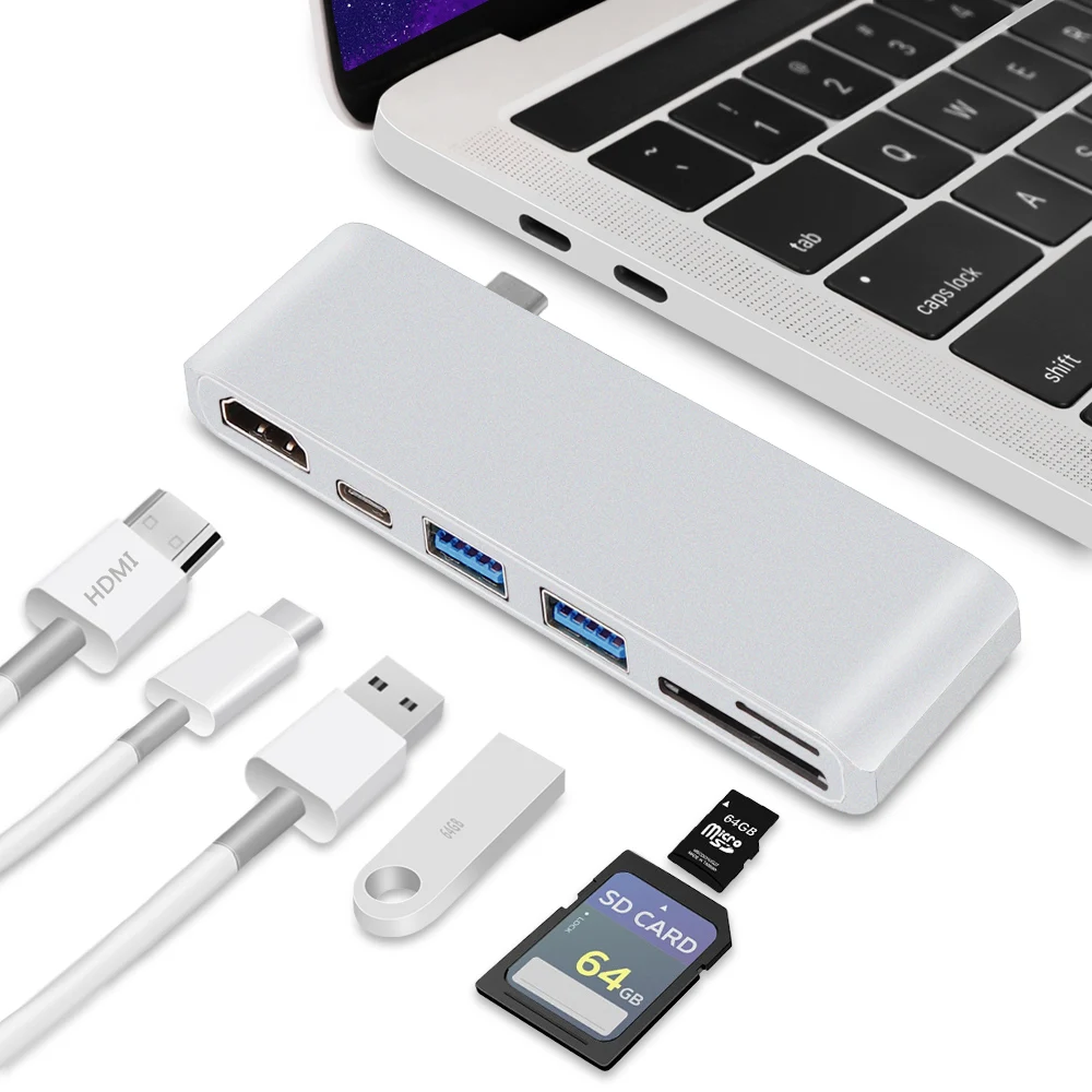 

USB C Type-C Hub To HDMI 4K with SD/TF Card Reader Slot PD Type C Hub Adapter for MacBook Air 2018 Pro 2017/2016 13-inch 15-inch