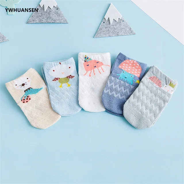 YWHUANSEN 5 Pairs/lot Summer Mesh Socks For Newborns Baby Cute Cartoon Socks  5
