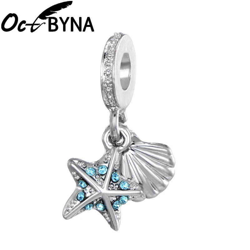 

Octbyna Marine style Silver Plated Beads Starfish & Sea Shell Pendant Charms Fits Pandora Charm Bracelets & Necklace Jewelry