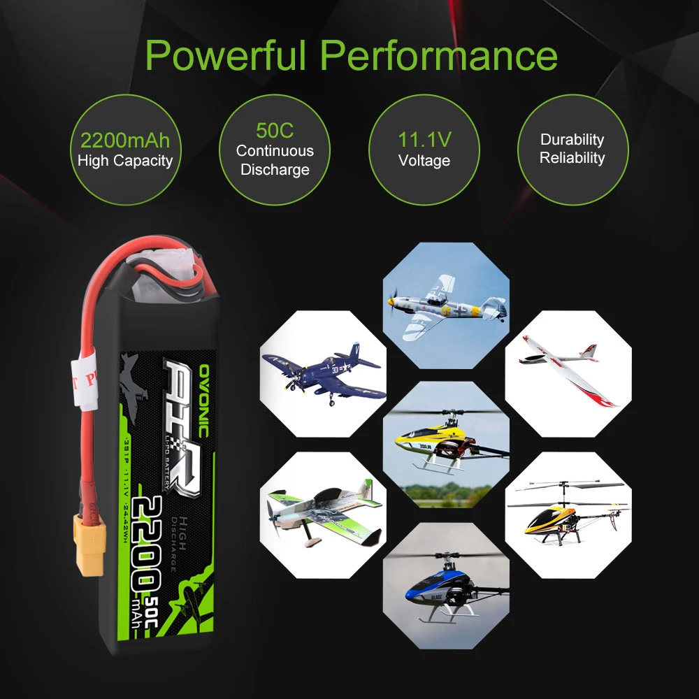 Аккумулятор ovoic 11,1 V 2200mAh 50C LiPo 3 S, Разъем XT60 для RC лодки самолета, мультимоторный Квадрокоптер, Хели хобби, запчасти