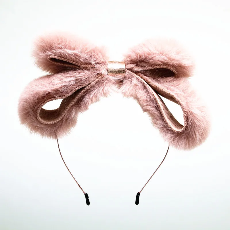 

2019-3B NEW WINTER STYLE fake rabbit fur double bow huge bow girls hair accessories hairbands