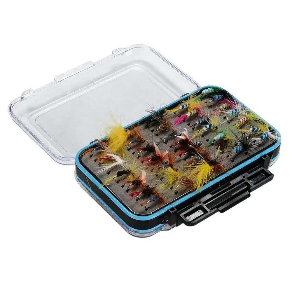 64pcs Dry Flies Bass Salmon Trouts Flies Nymph and Streamer Fly Fishing flies Kit Waterproof Fly Box for Trout Fly Fishing Fli