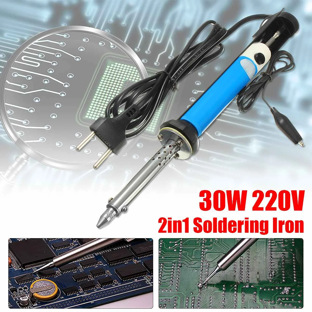 EU 2in1 30W 220V Soldering Iron PCB Solder Sucker Desoldering Pump