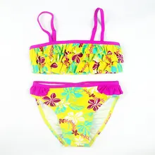 Новые летние Многослойные купальники с цветами, бикини, детские купальники, Раздельный бикини для девочек, детский купальник с оборками, летний купальный костюм