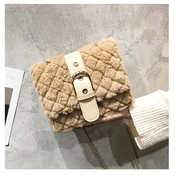 

2020 Women Lattice New Casual Plush Shoulder Bags Mini Chain Messenger Crossbody Bag Flap Girls Leather Handbags Bolsa Feminina