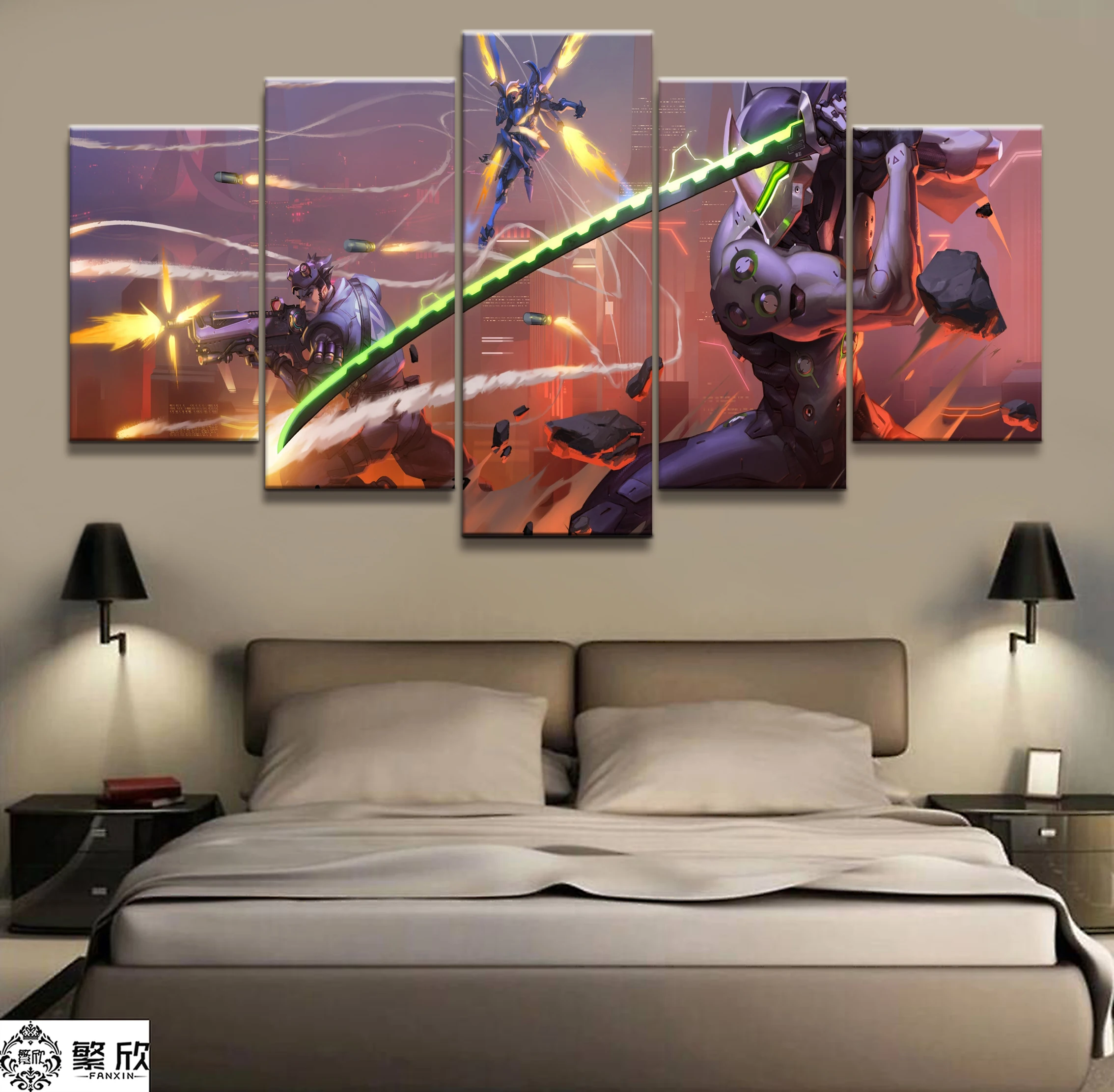 

Wall Art Game Poster 5 Pieces Overwatch Genji Painting Pictures Modern Canvas Printed Artwork Home Decor For Living Room Cuadros