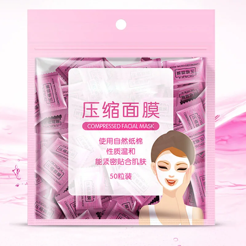 

100pcs Compressed Facial Mask DIY Disposable Face Mask Paper Natural Cotton Skin Care Wrapped Masks Ladies Makeup Beauty Tool SA