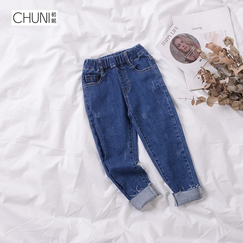 CHUNI/джинсы для девочек модные потертые джинсовые штаны малышей детские брюки с