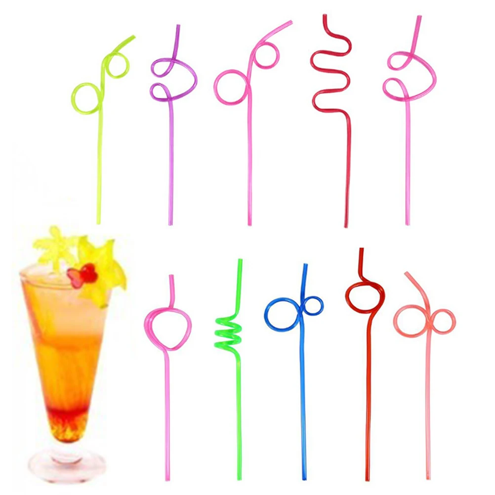 Paper Straw 60PCS Mixed Color PVC Reusable Crazy Shape Decorative