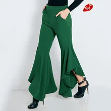 Сексуальное с раструбом расклешенные брюки Высокая талия Нерегулярные Для женщин длинные брюки Тонкий уличной вечерние клуб летние брюки O8R2