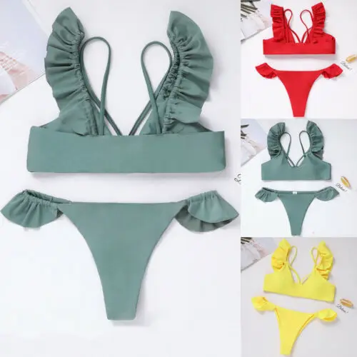 

Women Push up Padded Bra Bandage Ruffle Solid Bikini Set Swimsuit Triangle Swimwear Bathing Suit Swimming Suit