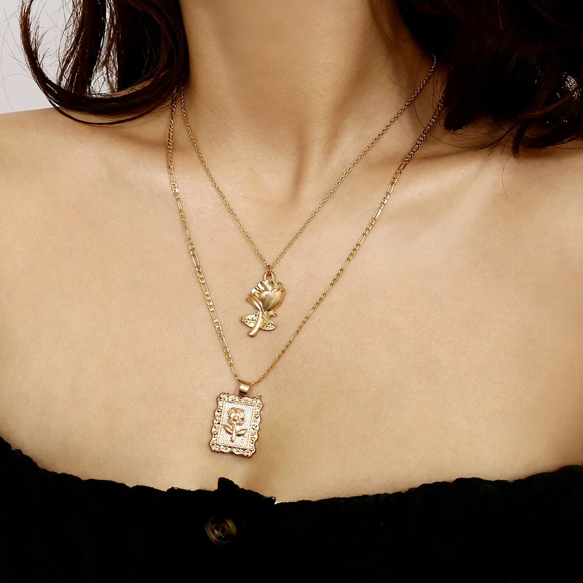 

2019 Vintage Fashion Women Sexy Necklace Gold Silver Color Rose Flower Pendant Necklace For Women Girls Cameo Necklace Jewelry