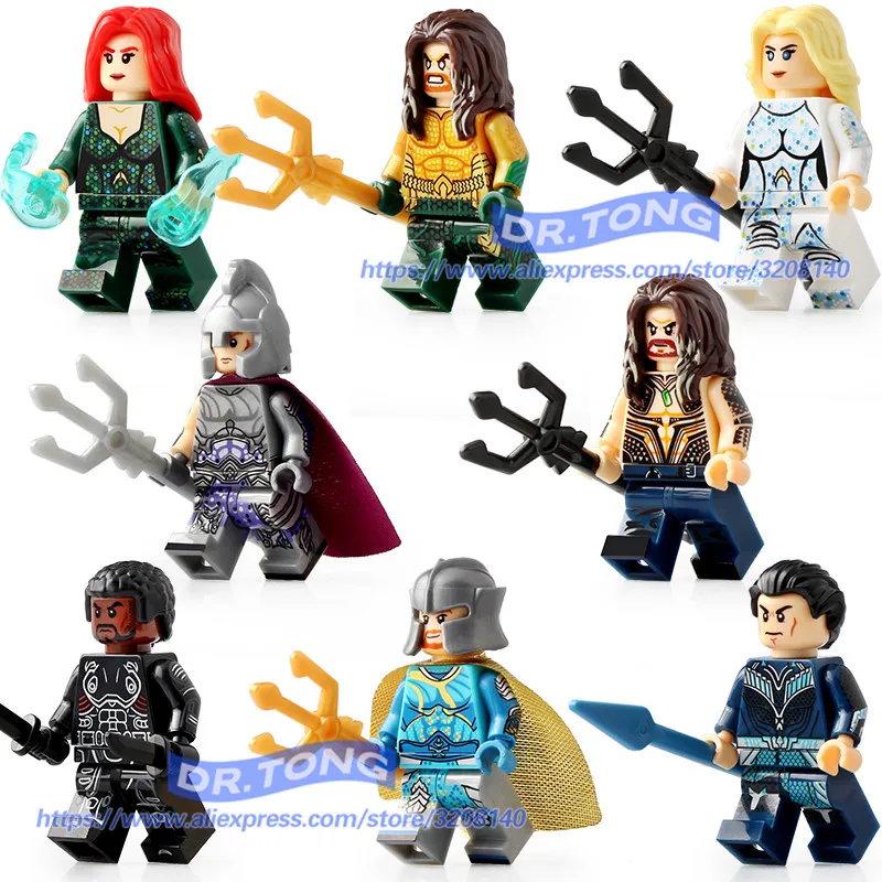 

8PCS/LOT Building Blocks Super Heroes Aquaman Moives Black Manta Vulko Atlanna Action Figures For Children Gift Toys X0237