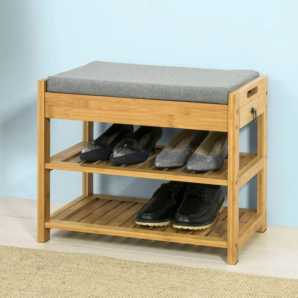 

SoBuy Bamboo Hallway Shoe Rack Bench with Lift Up Bench Top and Seat Cushion Storage Organizer with Drawer FSR49-N