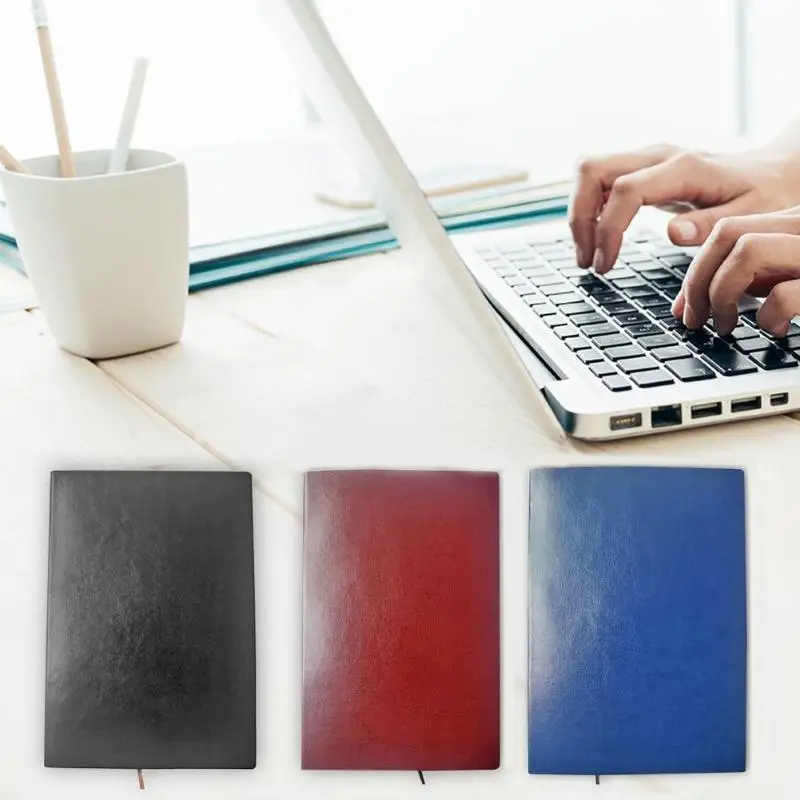 

PU Leather Notebook Notepad Diary Weekly Planner Schedule Book Journal Business Record Book Solid Color Wine Red Black Dark Blue
