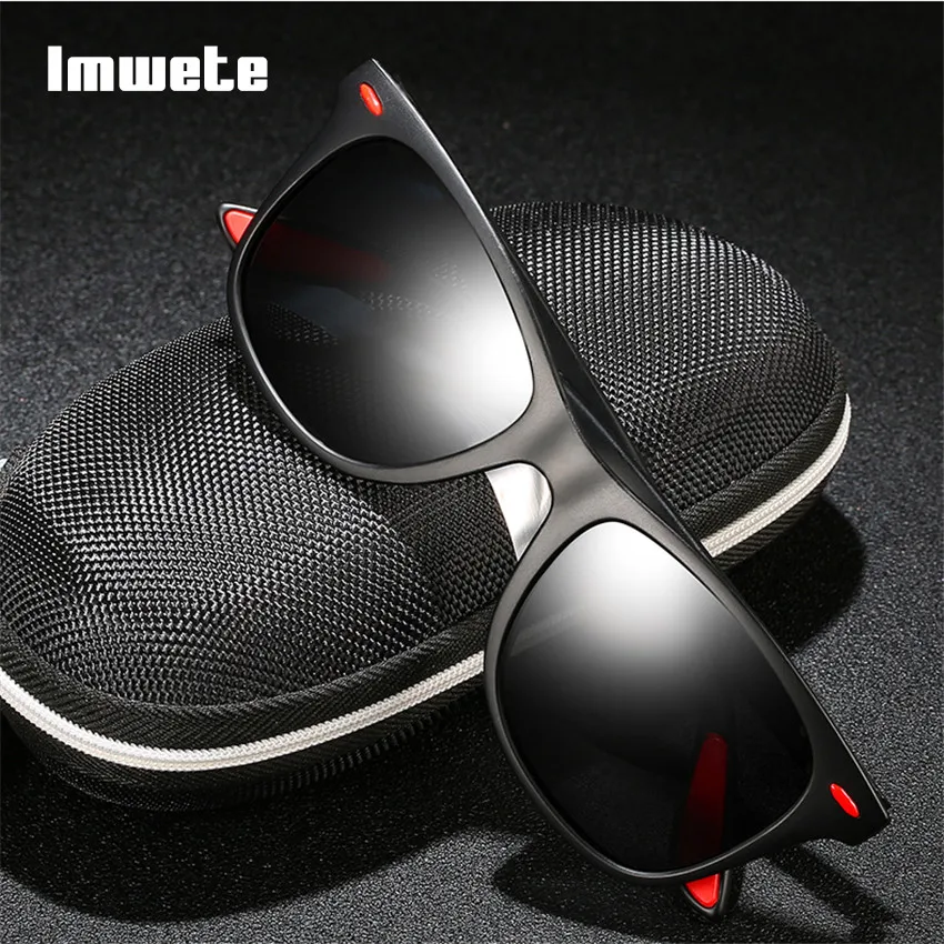 Imwete, Ретро стиль, поляризационные солнцезащитные очки для мужчин и женщин, классические, брендовые, дизайнерские, для вождения, солнцезащитные очки, квадратная черная оправа, UV400