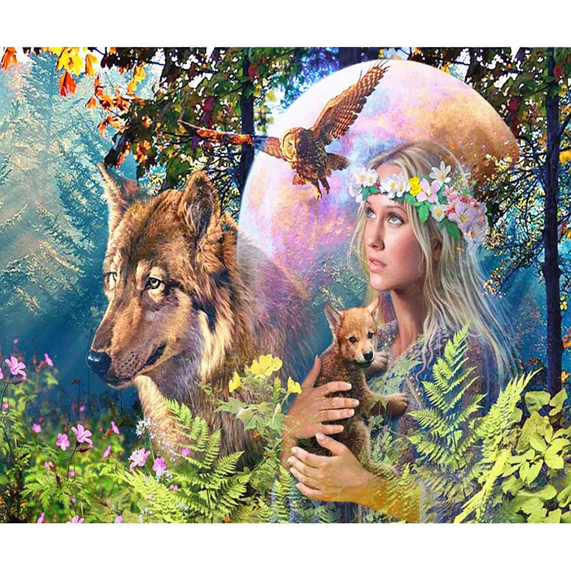 

Diy 5d Diamond Painting Girl Wolf Eagle Round Diamond Mosaic Picture Stitch Embroidery Pattern Embroidery Children Gift