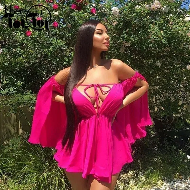 

Solid Sexy V Neck Party Dresses Beach Wear Thin Long Sleeve Summer Dresses Sexy Casual Mini Vestidos 2019 New Wholesale