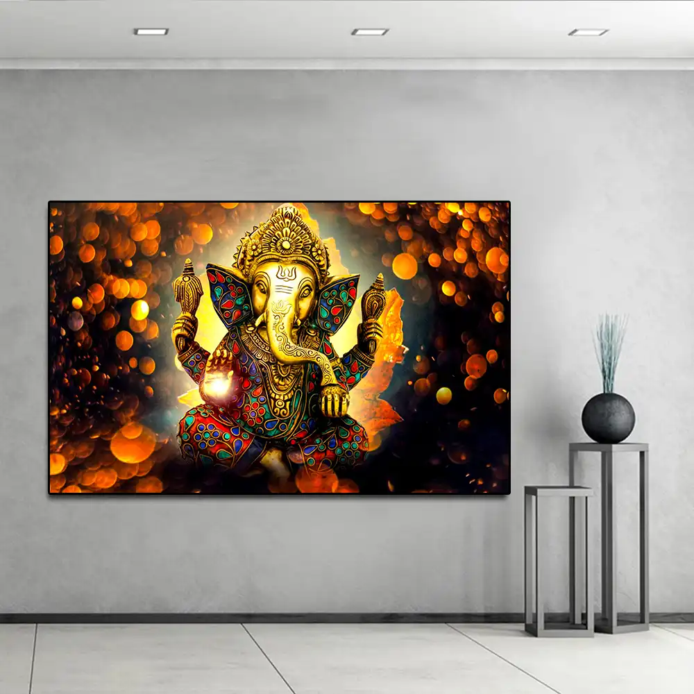 Buddha poster vinayaka ganapati lord ganesha statue wall art canvas picture for living room home decor golden butterfly no frame