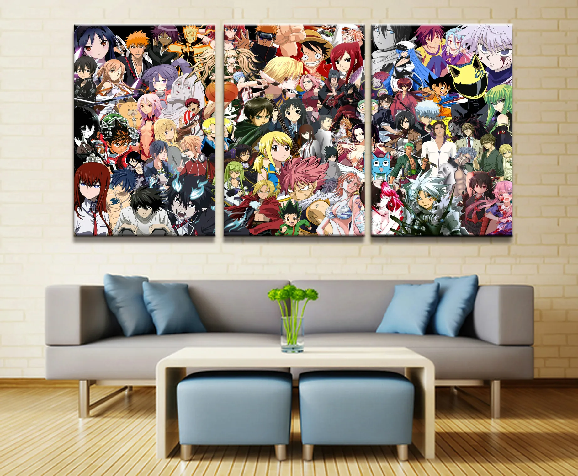 

Home Decor Modular Canvas Picture 3 Piece FAIRY TAIL ONE PIECE NARUTO Animation Painting Poster Wall For Home Canvas Wholesale