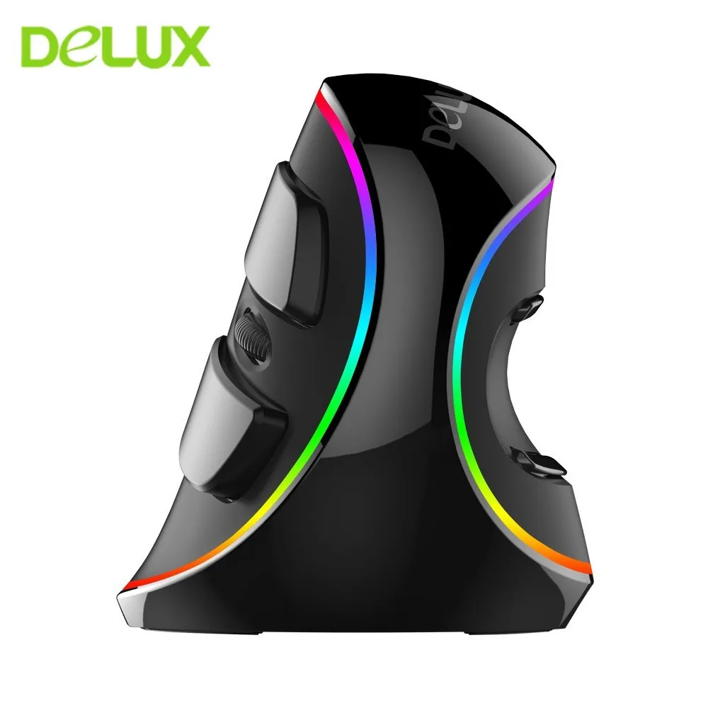 cheap Delux M618 Plus Ergonomic Vertical Wired Mouse 4000DPI Optical Gaming Mause 6 Buttons RGB Computer Mice With Mouse Pad For PC