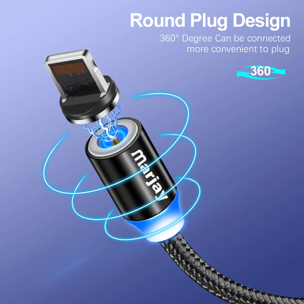 Магнитный зарядный кабель Marjay 1 м Micro USB для iPhone XR XS Max X Type C светодиодный