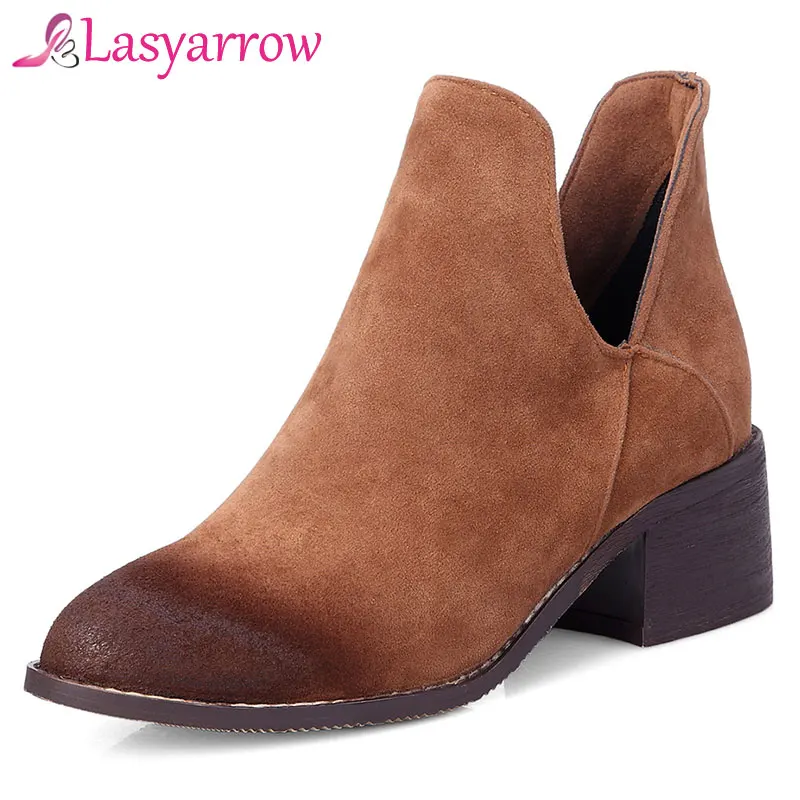 

Lasyarrow 2019 Spring Plus Size 33-42 Ankle Boots Women High Square Heels Short Boots Female Casual Women's Shoes Black Gray
