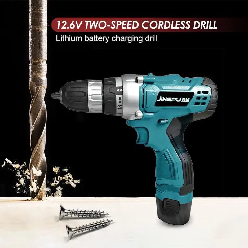 

Alloet 12.6V Double Speed Cordless Lithium Batteries Electric Drill Household Screwdriver ABS + alloy 1400rpm EU/US Plug