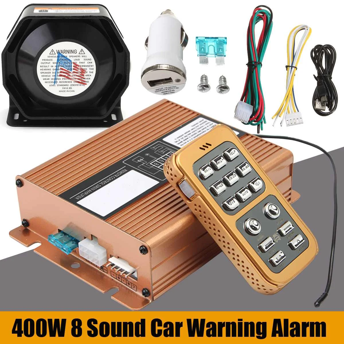 

400W 12V DC 8 Sound Loud Warning Alarm Speaker with MIC System and Wireless Remote Control
