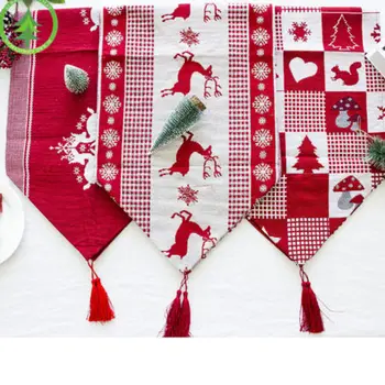 

170X35CM Christmas Holiday Reindeer Tablecloth Embroidered Decor Table Runner