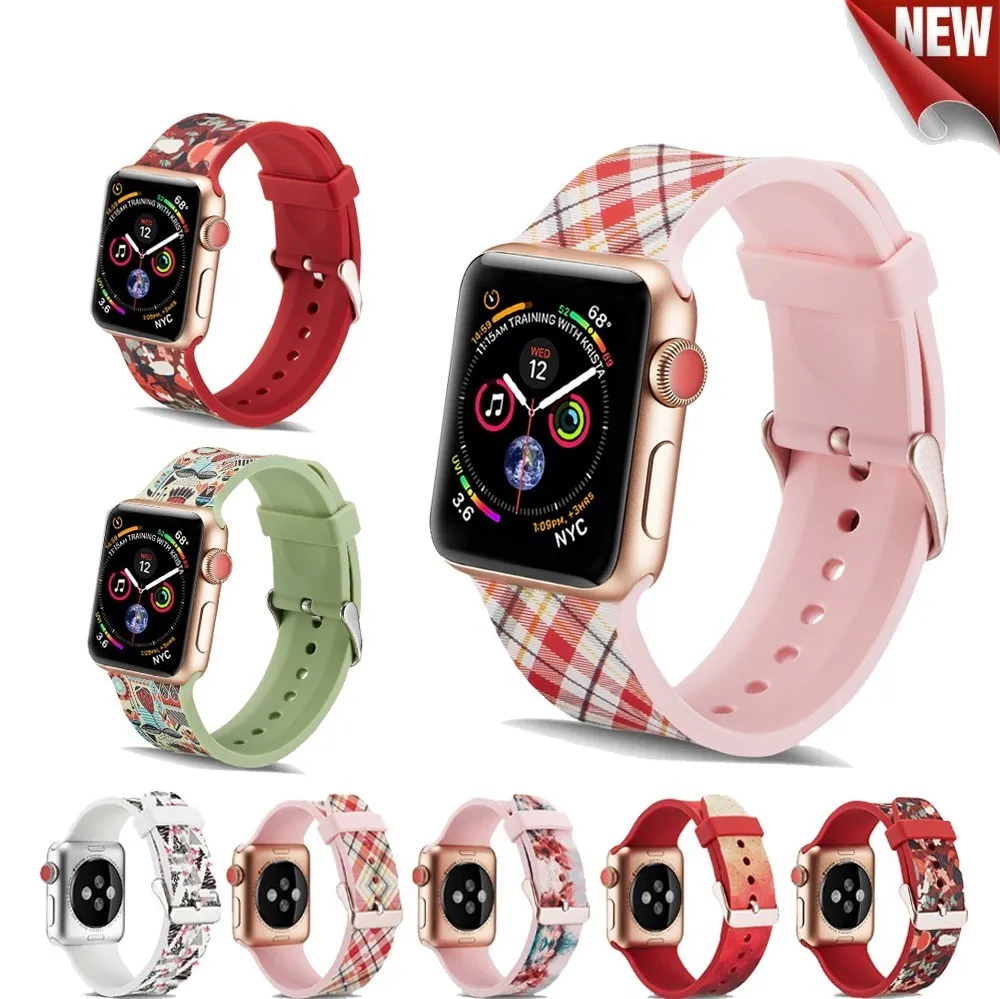 

Sport Silicone Strap For Apple Watch Series 4 3 2 1 Band 44mm 40mm Correa 42mm 38mm Printing Bracelet Wrist Belt Iwatch Bands