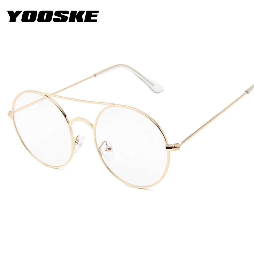 YOOSKE поддельные очки, оправа для женщин и мужчин, Ретро стиль, синяя пленка, круглые очки, близорукость, оптические, черные, серебристые, золотые, прозрачные очки
