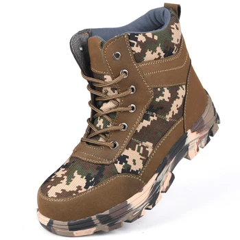 

High winter camouflage safety shoes men safety work shoes with plush liner steel toe and sole labor protection shoes