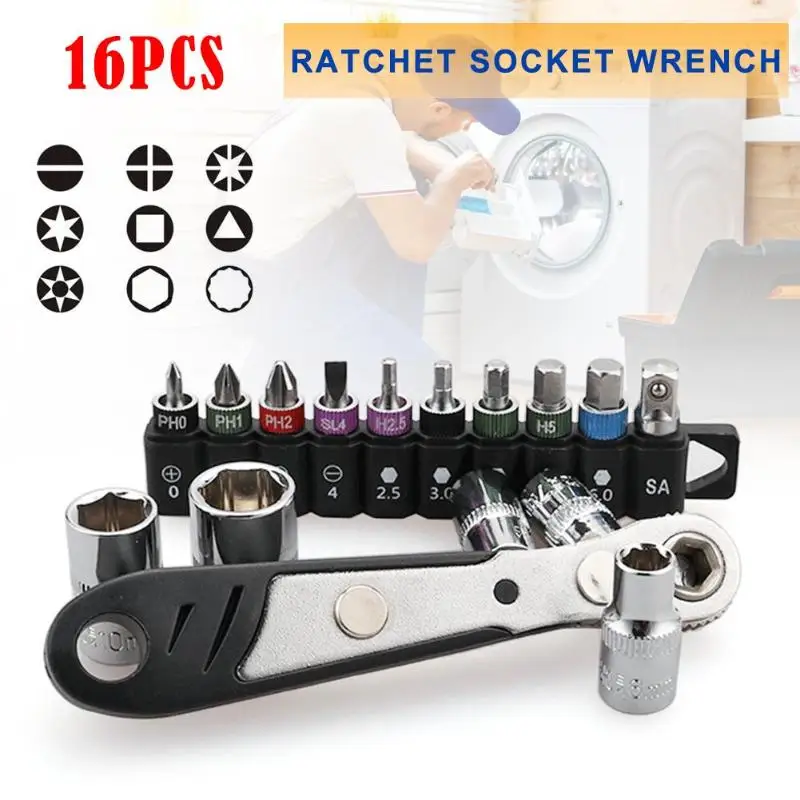 

16pcs Mini ratchet wrench multi-purpose multi-specification combination tool of color aluminium ring batch head sleeve