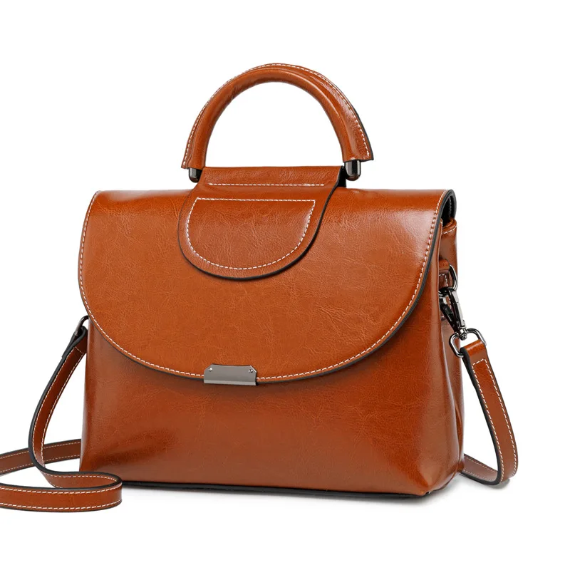 

Oil Wax Cowhide Women Messenger Shoulder Handbag Luxury Tote Bag High Quality Sling Crossbody Genuine Leather Top Handle Bags