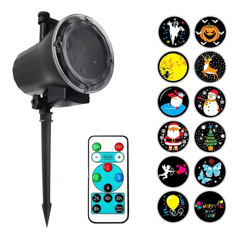 

CLAITE 12 Patterns Remote LED Projector Christmas Stage Light 8W Animated Landscape Lamp with RF Romate Control AC110-240V